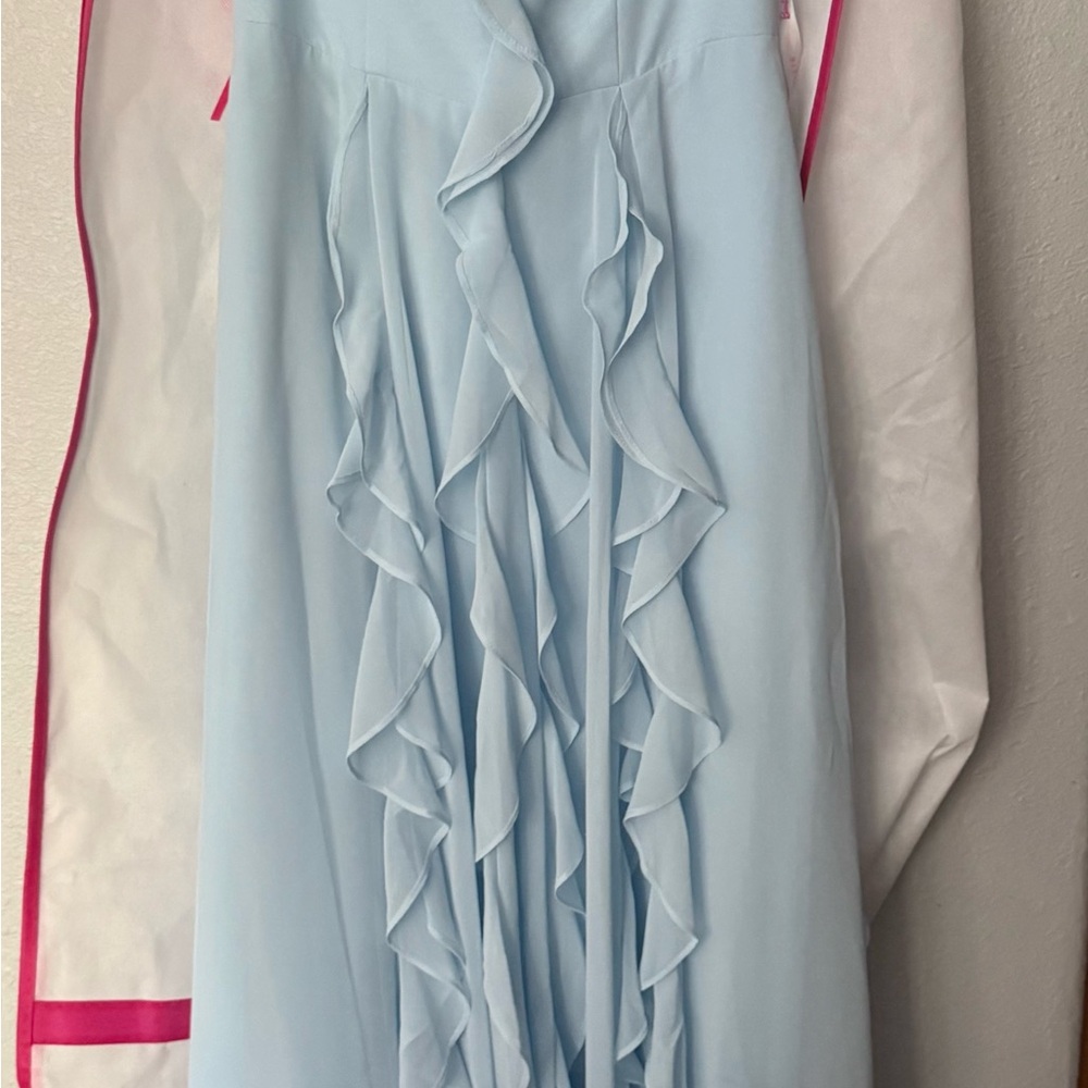 Azazie Light Blue Ruffle Prom Dress